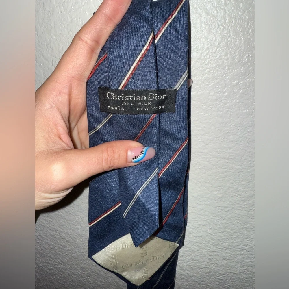 Vintage Dior Silk Tie Old‎ Money Aesthetic Luxury Designer Blue Stripe